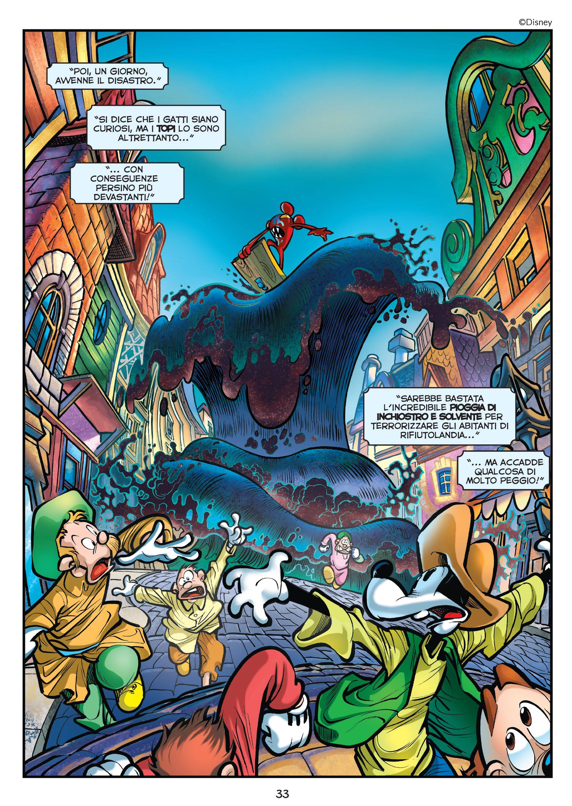 Una tavola tratta da Epic Mickey - La leggendaria sfida di Topolino, di Peter David, Fabio Celoni e Paolo Mottura (Panini Comics)