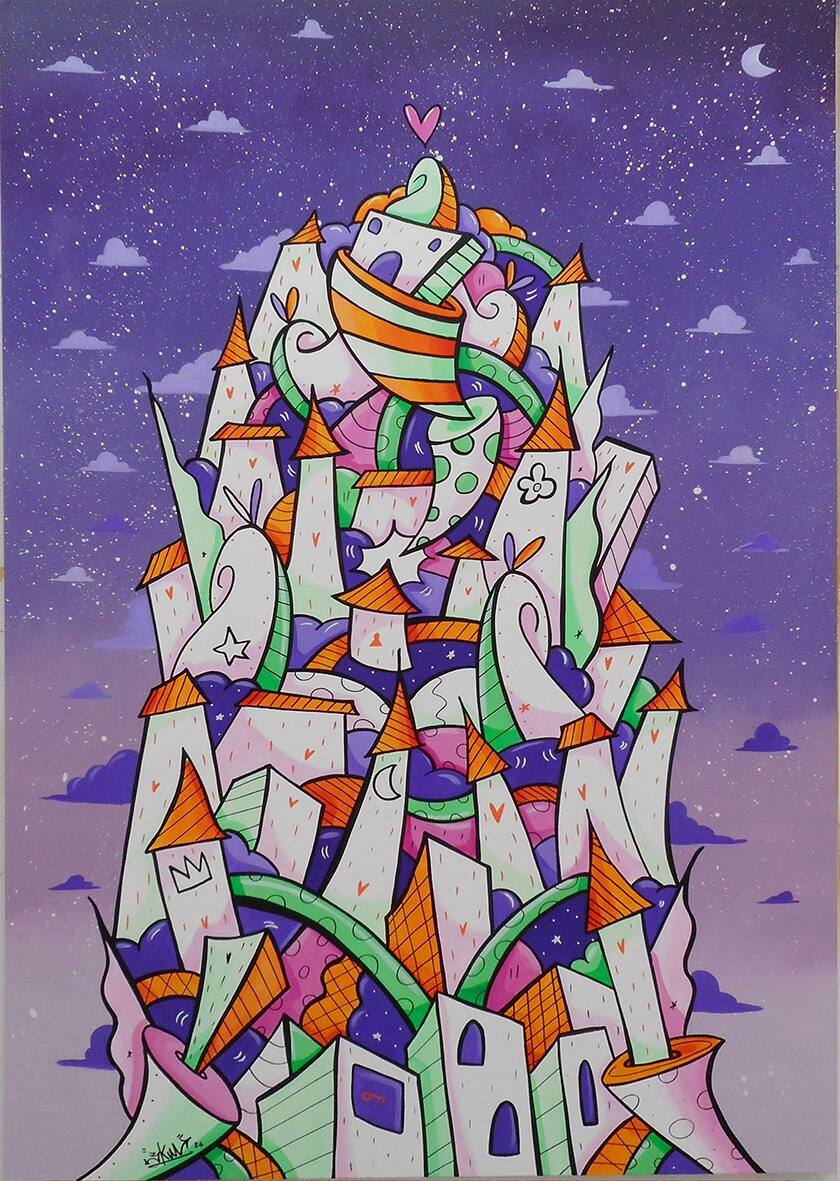 Waste Lake, spray, acrilico e marker su tela, 2024.