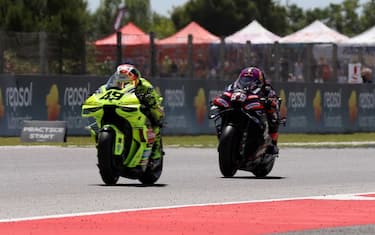 IPA84775733 - Montmelo Spain May 16, 2026 Raul Fernandez (25 ESP Trackhouse ),Fabio Di Giannantonio (49 IT VR46 Racing Team) and Jorge Martin (89 ESP Aprilia Racing)   during race at the MotoGP Catalonia Grand Prix 2026 in Montmelo  Spain on 16 May 2026  ..