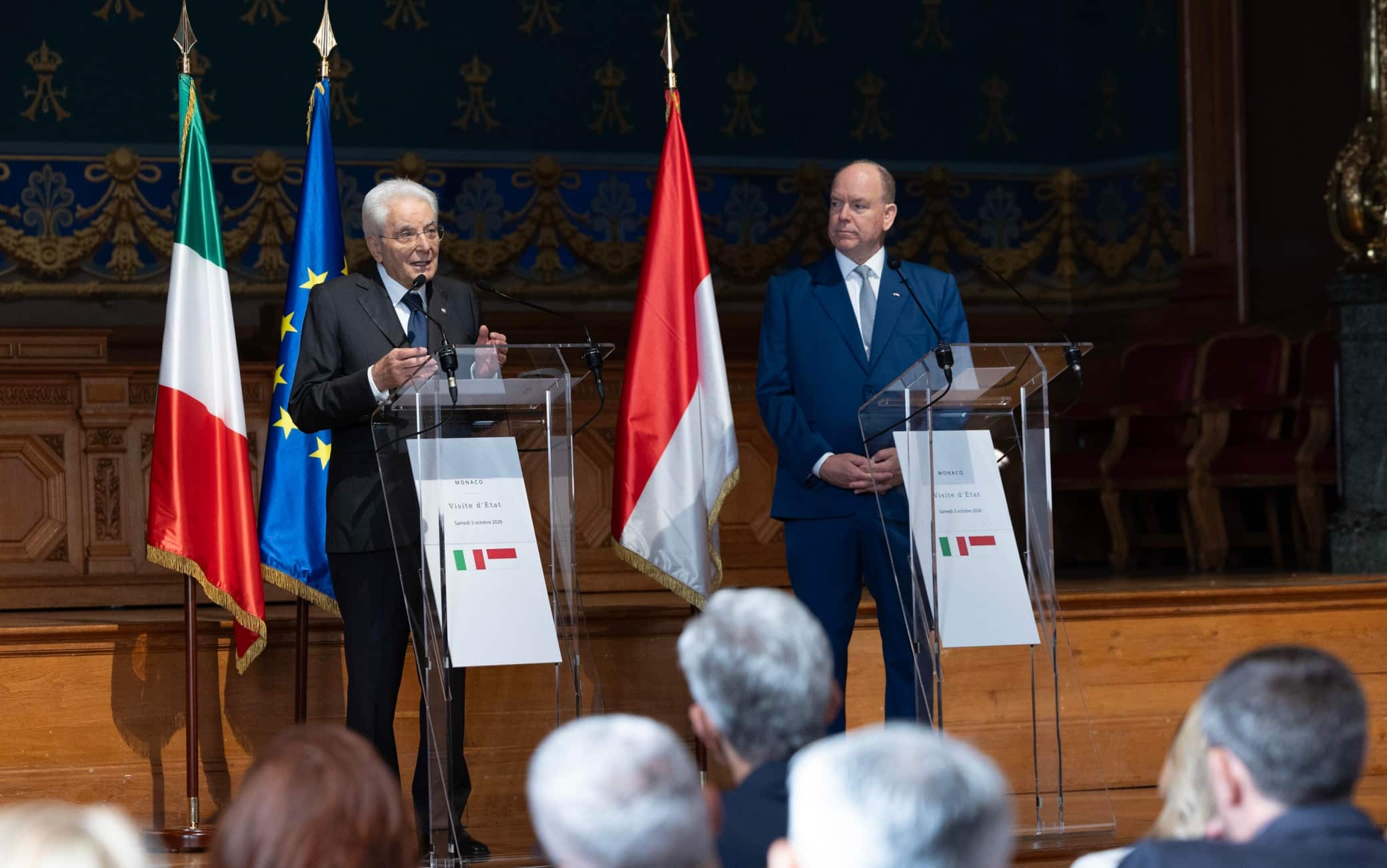 Il Presidente della Repubblica Sergio Mattarella con S.A.S. il Principe, Alberto II di Monaco in occasione delle dichiarazioni alla stampa
(foto di Francesco Ammendola - Ufficio per la Stampa e la Comunicazione della Presidenza della Repubblica)