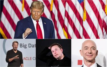 donald trump, larry ellison, elon musk e jeff bezos