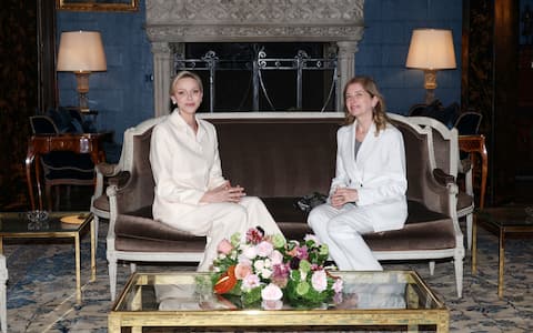 IPA89217999 - Princess Charlene of Monaco and Laura Mattarella during the state visit of Sergio Mattarella, President of the Italian Republic, to the Prince’s Palace in Monaco, on October 2, 2026, Monaco.//POOLMONACO_121NIV/Credit:Jean-Charles Vinaj/POOL/SIPA/2610021410