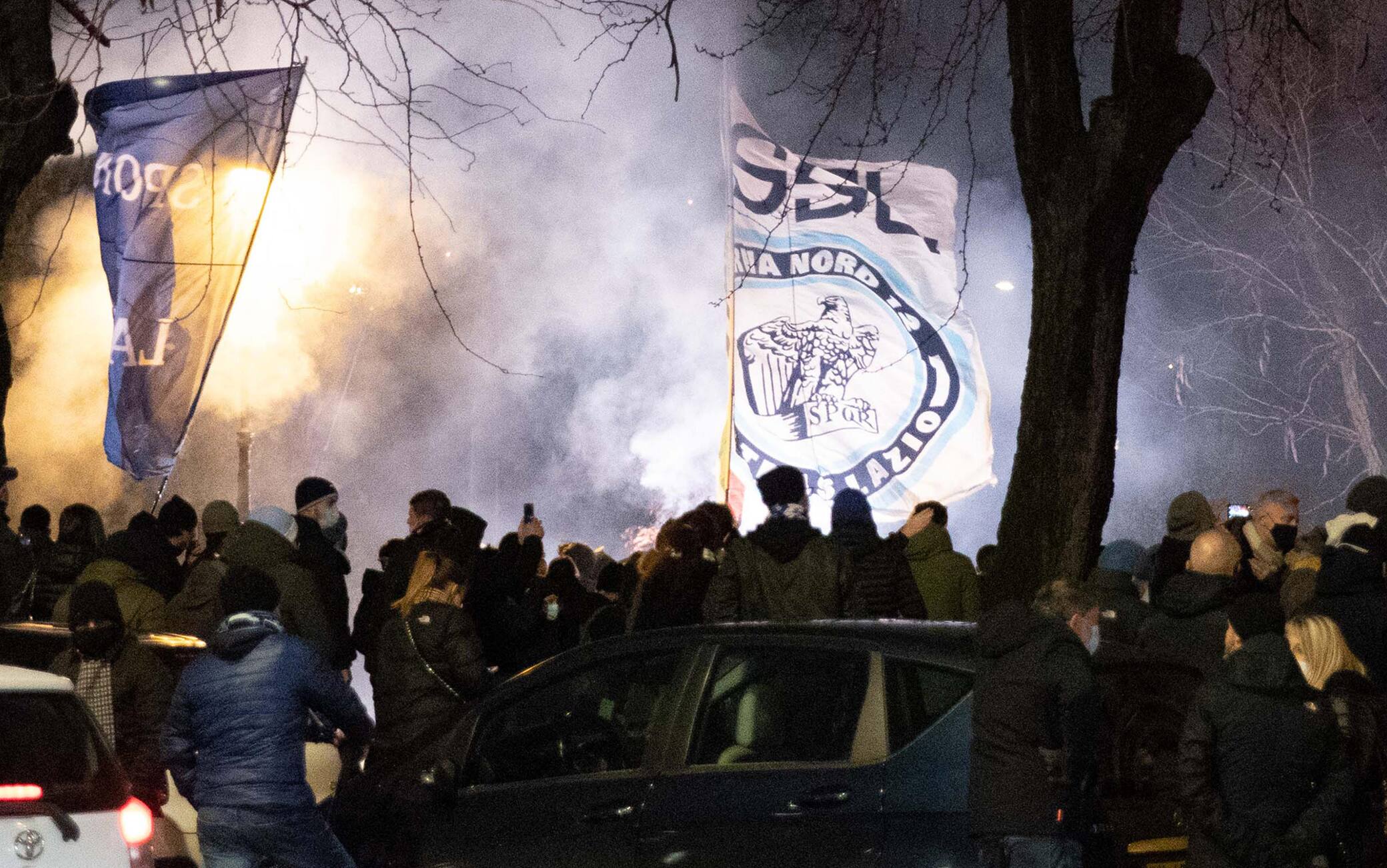Un momento della manifestazione per i 121 anni della Lazio a Roma, 9 gennaio 2021. ANSA/CLAUDIO PERI