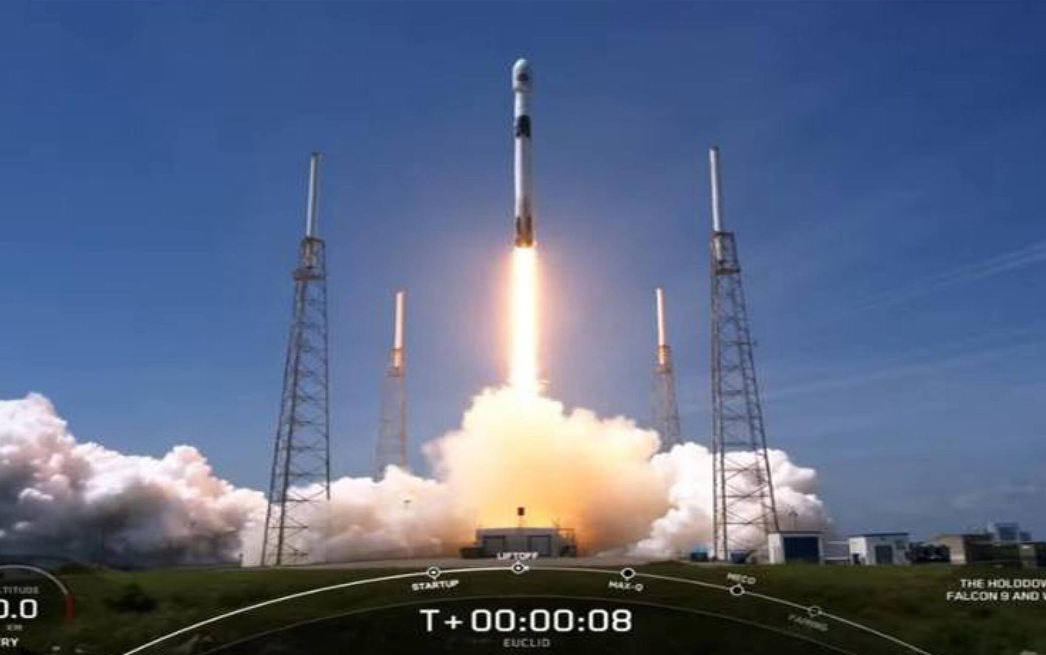 Lanciato il telescopio spaziale Euclid, il 'detective' dell'Agenzia Spaziale Europea che indagherà i misteri della materia e dell'energia oscure che occupano il 95% dell'universo. Il lancio è avvenuto da Cape Canaveral con un razzo Falcon 9 della compagnia SpaceX. Nella missione, che durerà sei anni, l'Italia gioca un ruolo da protagonista attraverso l'Agenzia Spaziale Italiana, l'Istituto Nazionale di Astrofisica e l'Istituto Nazionale di Fisica Nucleare, oltre che numerose università e imprese. A circa 40 minuti dal lancio Euclid si separerà dal lanciatore.ANSA/ESA +++ ANSA PROVIDES ACCESS TO THIS HANDOUT PHOTO TO BE USED SOLELY TO ILLUSTRATE NEWS REPORTING OR COMMENTARY ON THE FACTS OR EVENTS DEPICTED IN THIS IMAGE; NO ARCHIVING; NO LICENSING +++ NPK +++