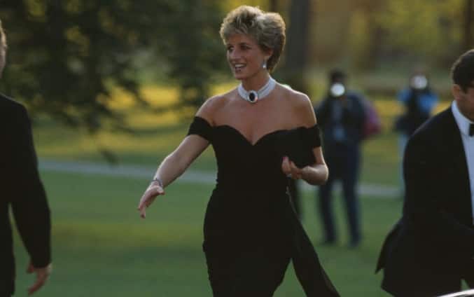 British royal Diana, Princess of Wales (1961-1997) wearing a black Christina Stambolian dress, attends a Vanity Fair party at the Serpentine Gallery in London, England, 20th November 1994. (Photo by Princess Diana Archive/Getty Images)