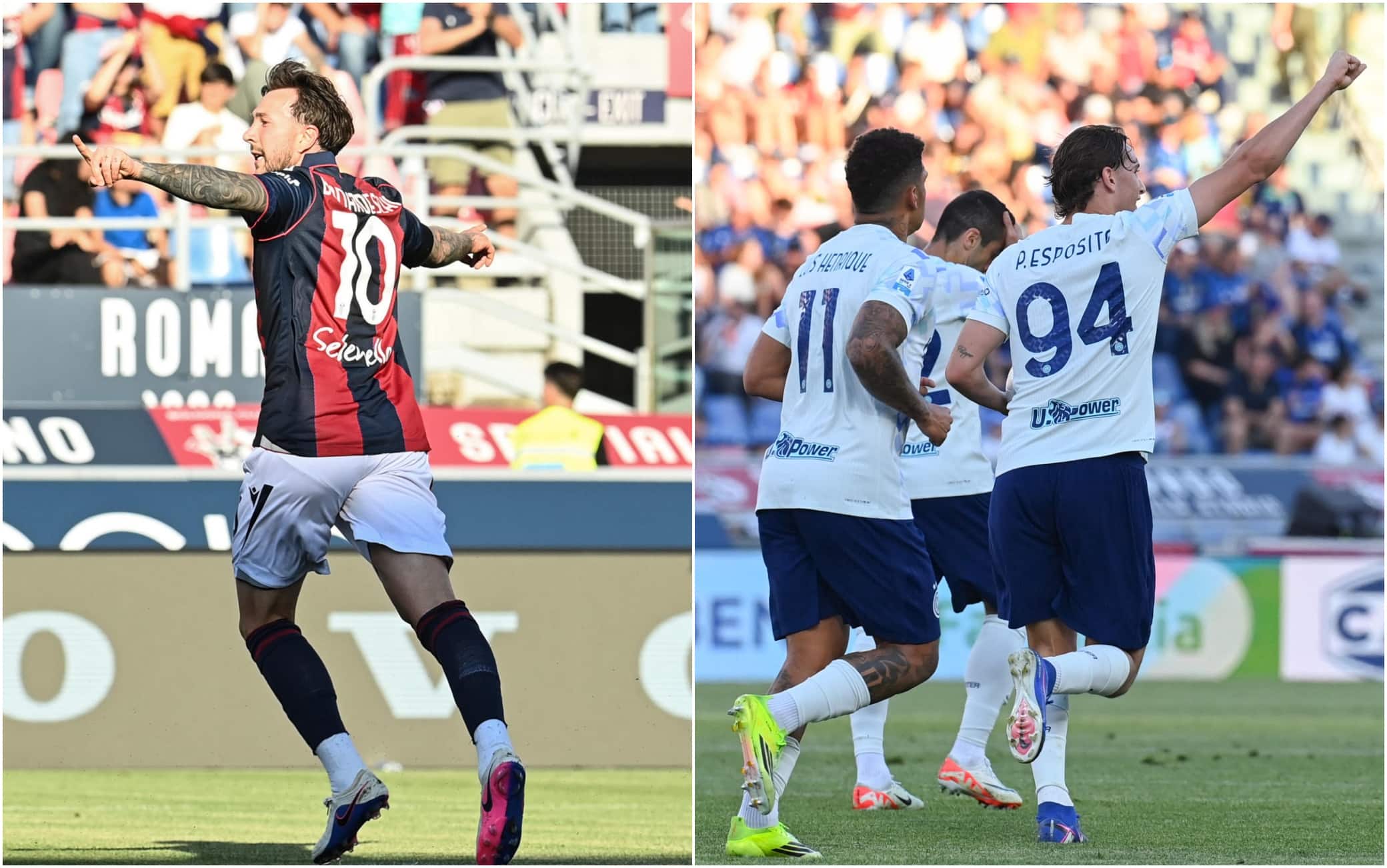Azione di gioco durante Bologna-Inter terminata 3-3