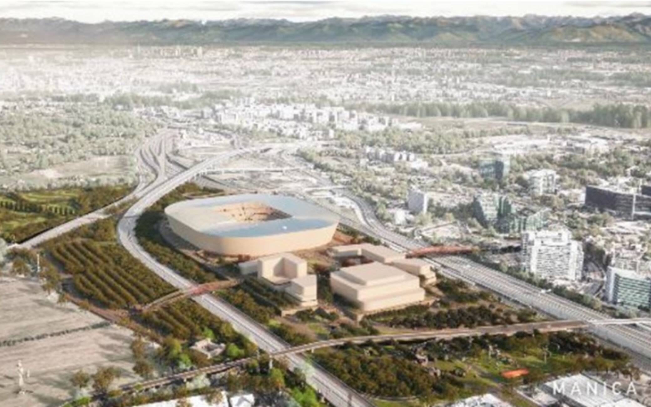 Rendering del nuovo stadio del Milan a San Donato Milanese