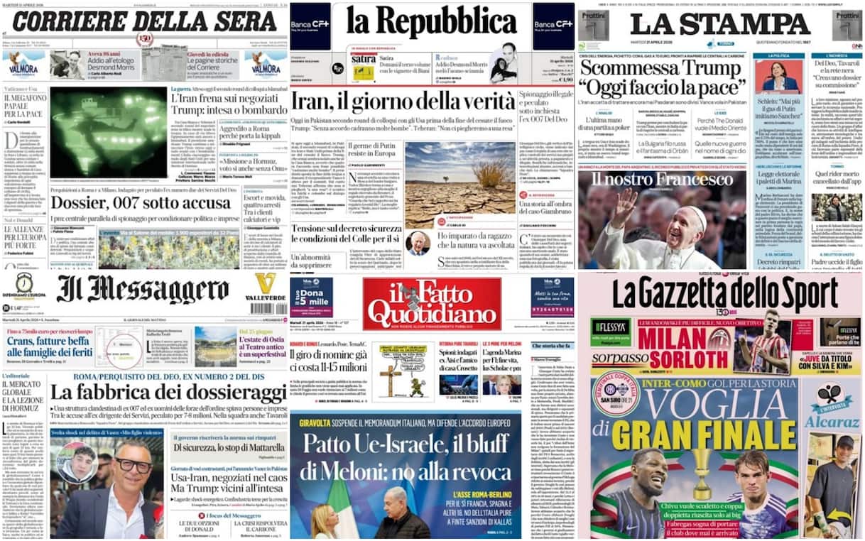 Le prime pagine dei quotidiani di oggi 21 aprile: la rassegna stampa