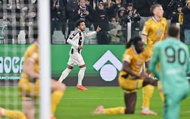 Juventus players jubilates after scoring the goal (1-0) during the round of 16 of the Italian Cup soccer match Juventus FC vs Udinese Calcio at the Allianz Stadium in Turin, Italy, 2 December 2025 ANSA/ALESSANDRO DI MARCO
