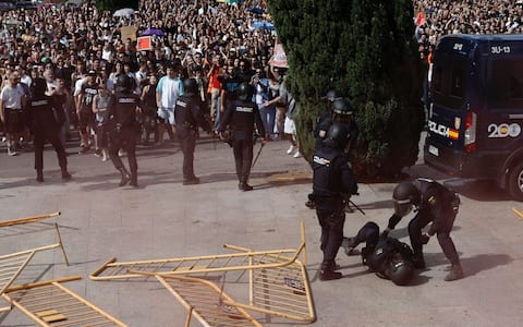 epa13278421 Protesters clash with police during a demonstration against the housing crisis in Valencia, Spain, 03 October 2026. Several demonstrations across the main cities of Spain are calling on the authorities to solve the housing problems. The eviction of an 87-year-old woman from her rental home after 70 years on 23 September 2026 prompted people across the country to take to the streets against the ongoing housing crisis. The government failed on 02 October in its attempt to pass its proposed emergency housing decrees in the Lower Chamber of the Spanish Parliament.  EPA/Kai Forsterling