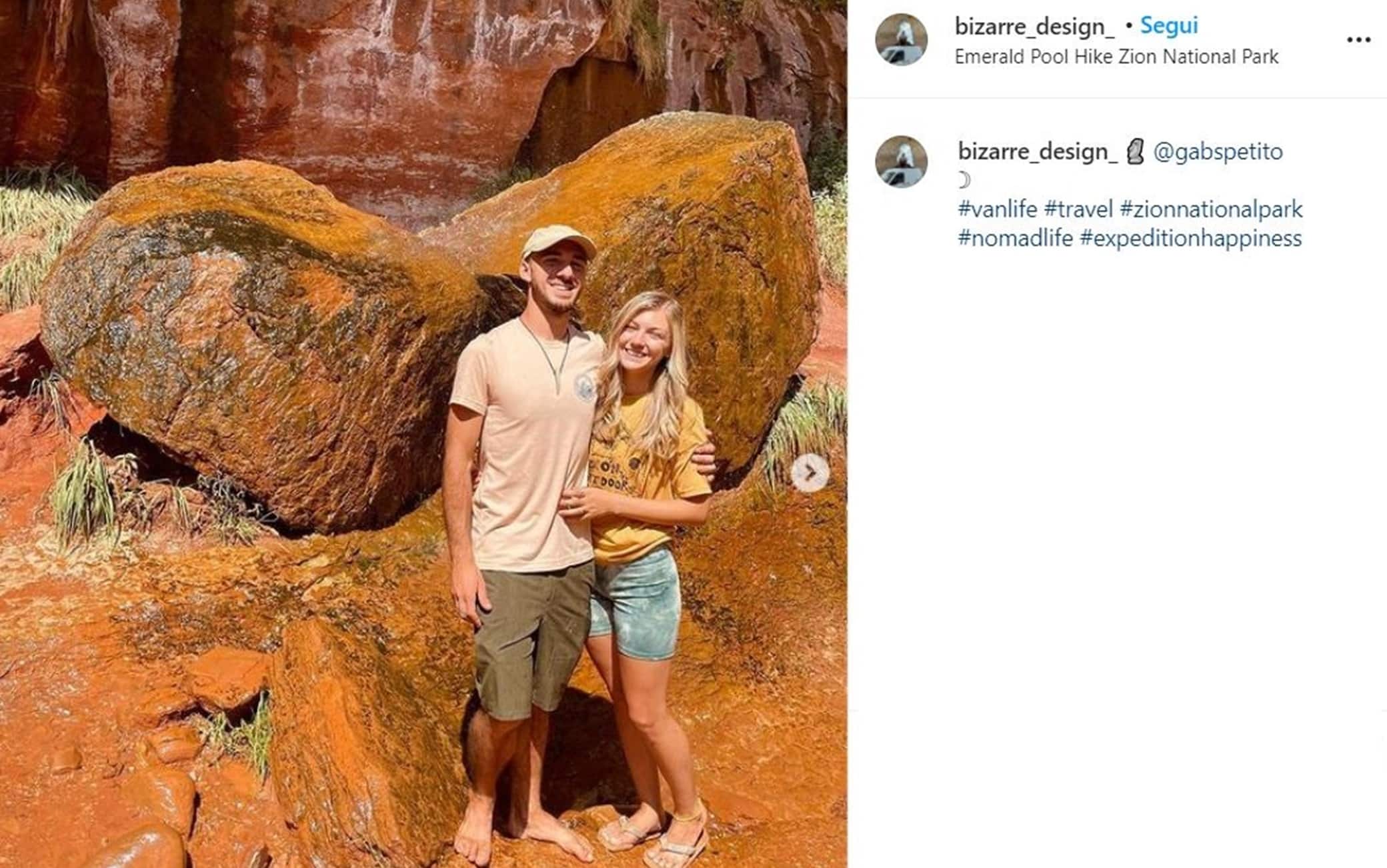 Gabby Petito e Brian Laundrie durante il loro viaggio prima della scomparsa