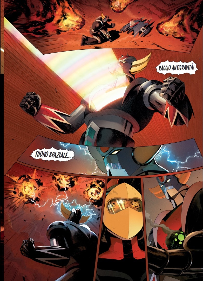 Una tavola tratta da Goldrake di Xavier Dorison, Denis Bajram, Brice Cossu, Alexis Sentenac e Yoann Guillo (Edizioni BD)