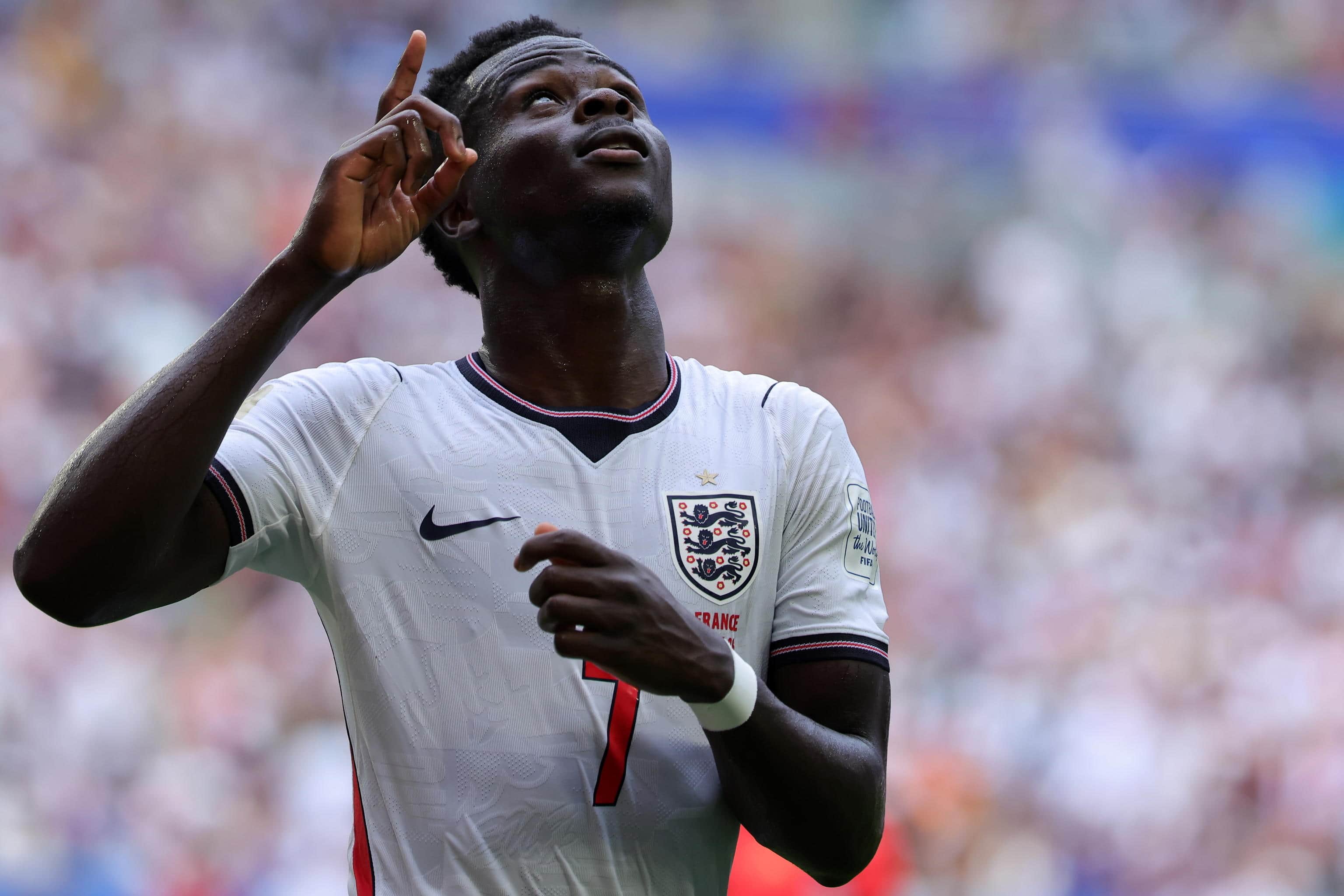 epa13119668 Bukayo Saka of England celebrates scoring the 0-4 goal during the FIFA World Cup 2026 3rd place playoff match France against England, in Miami, Florida, USA, 18 July 2026.  EPA/CRISTOBAL HERRERA-ULASHKEVICH