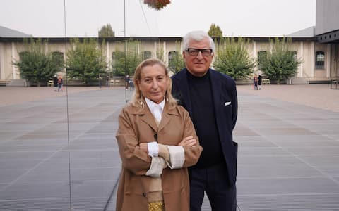 Milano - Milano, Patrizio Bertelli e Miuccia Prada dopo Conferenza stampa di presentazione della settima edizione della Riccardo Muti Opera Accademy.  alla Fondazione Prada in Largo Isarco, nella foto Patrizio Bertelli e Miuccia Prada (Milano - 2021-10-19, DUILIO PIAGGESI) p.s. la foto e' utilizzabile nel rispetto del contesto in cui e' stata scattata, e senza intento diffamatorio del decoro delle persone rappresentate
