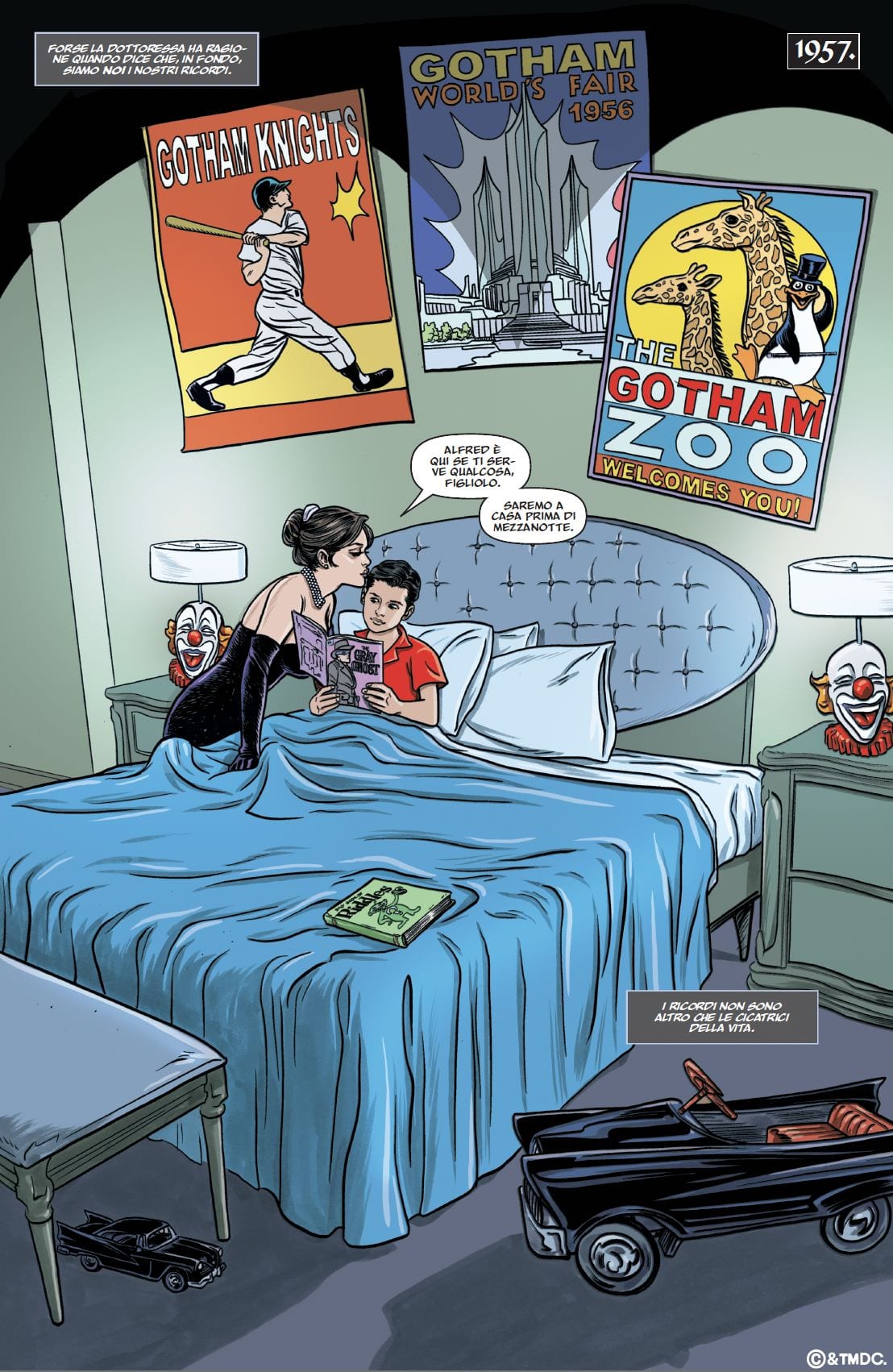 Una tavola tratta da Batman: L'Era Oscura di Mark Russell e Mike Allred (Panini DC)