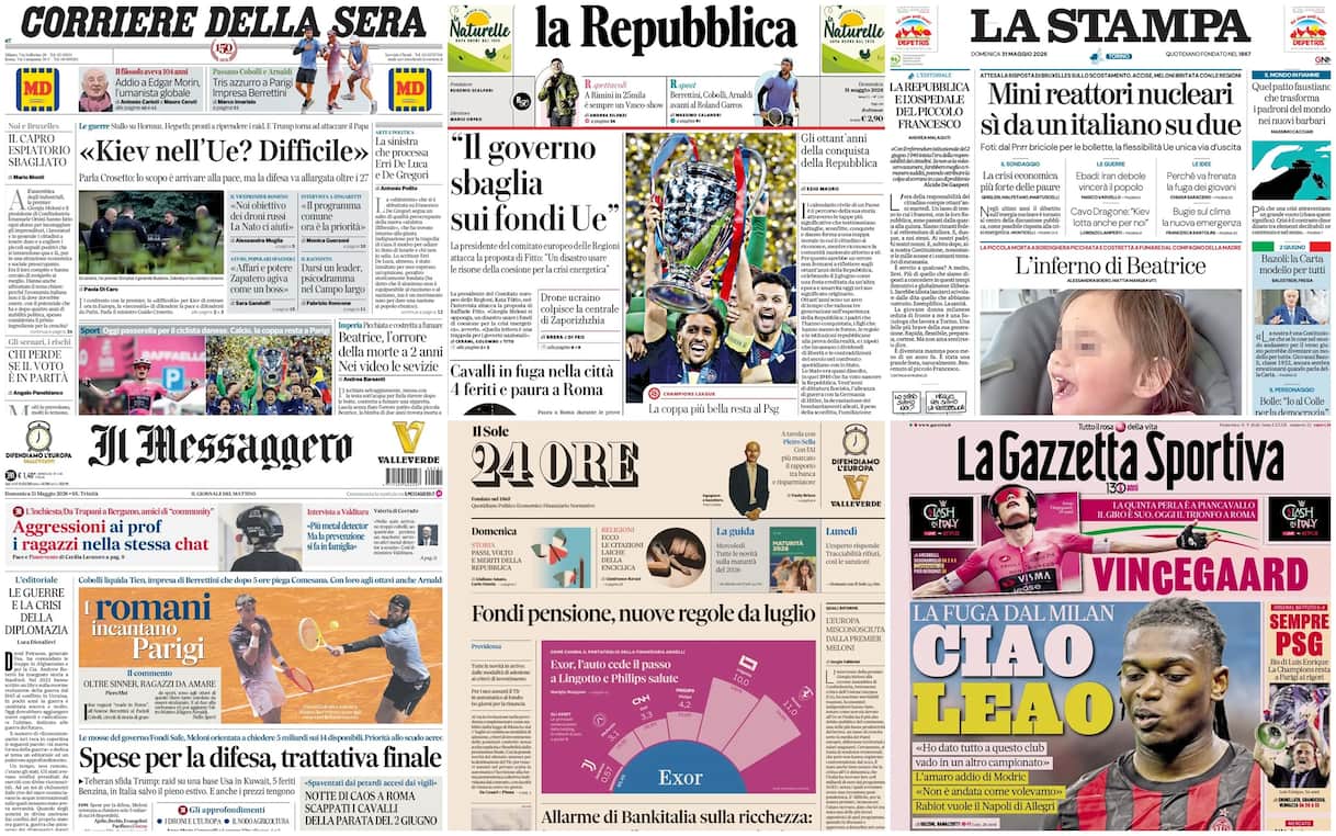 Le prime pagine dei quotidiani di oggi 31 maggio: la rassegna stampa di Sky TG24