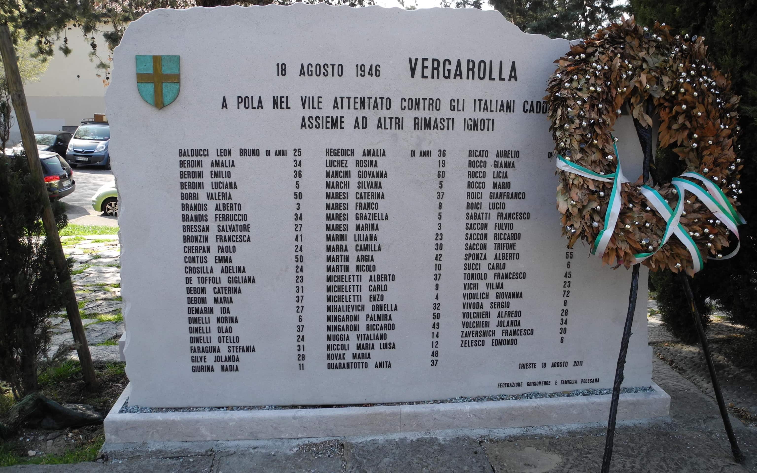 Monumento per le vittime della strage di Vergarolla, Trieste, 2 aprile 2012. CREDIT OBBLIGATORIO: PEDRASSANI via WIKIPEDIA+++ ATTENZIONE LA FOTO NON PUO' ESSERE PUBBLICATA O RIPRODOTTA SENZA L'AUTORIZZAZIONE DELLA FONTE DI ORIGINE CUI SI RINVIA+++ NPK +++
