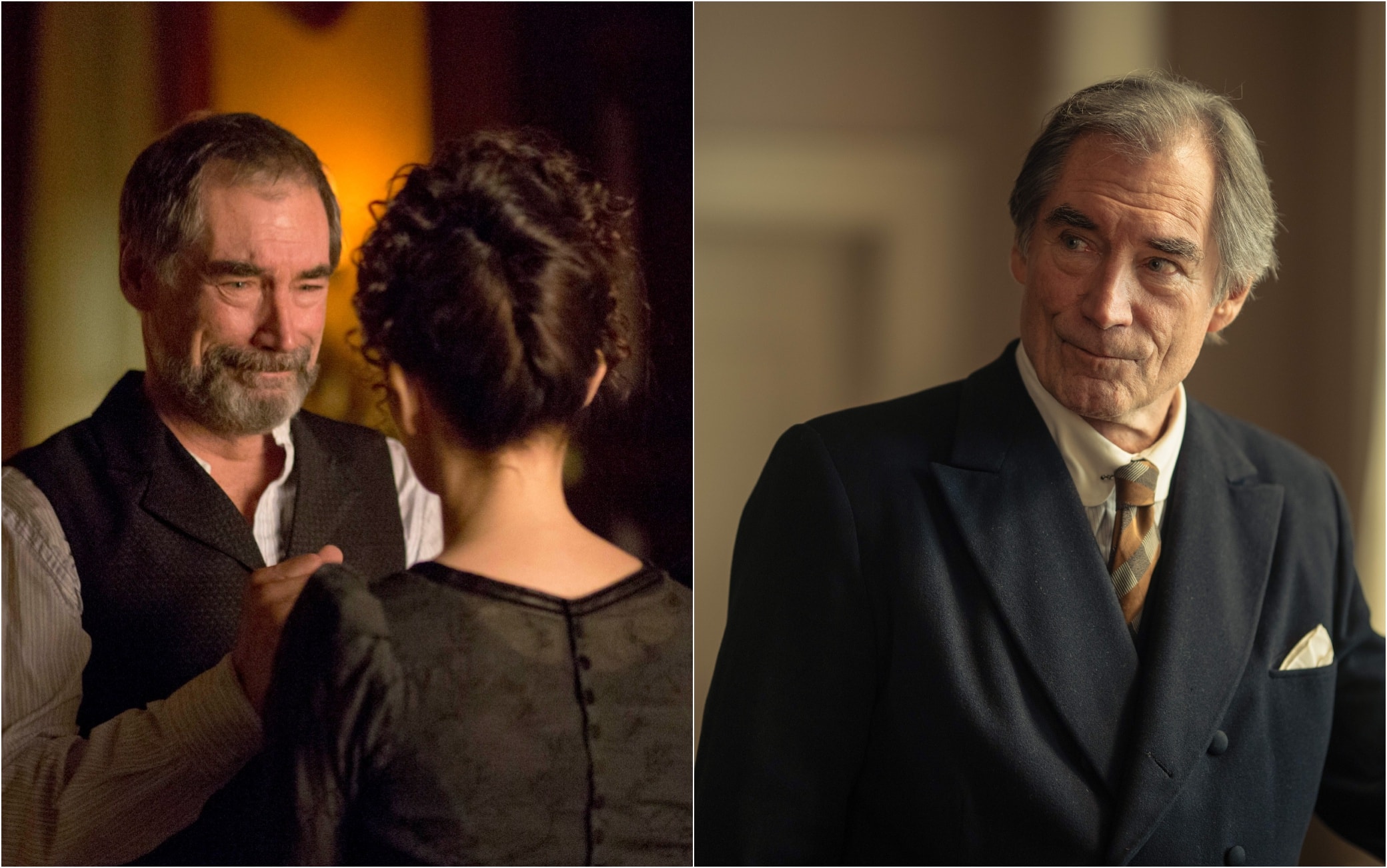 Timothy Dalton in Penny Dreadful (a sx) e in 1923 (a dx)