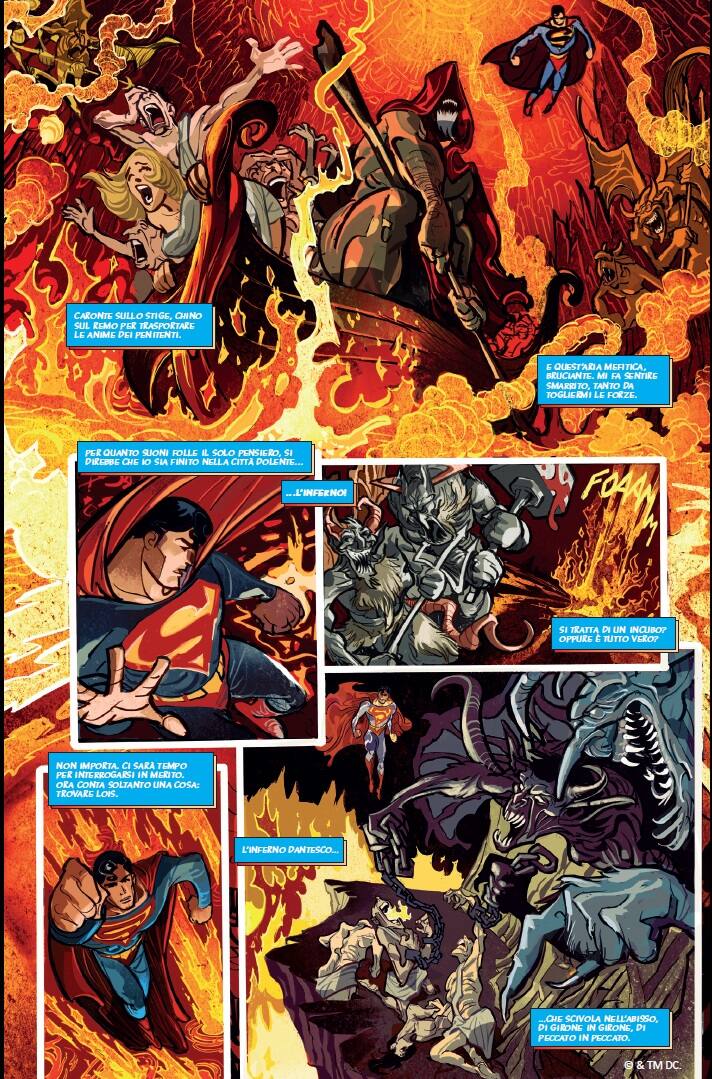 Una tavola in anteprima di Superman: Inferno, storia di Marco Nucci e Fabio Celoni inclusa nell'antologia Superman: Il mondo (DC Comics)