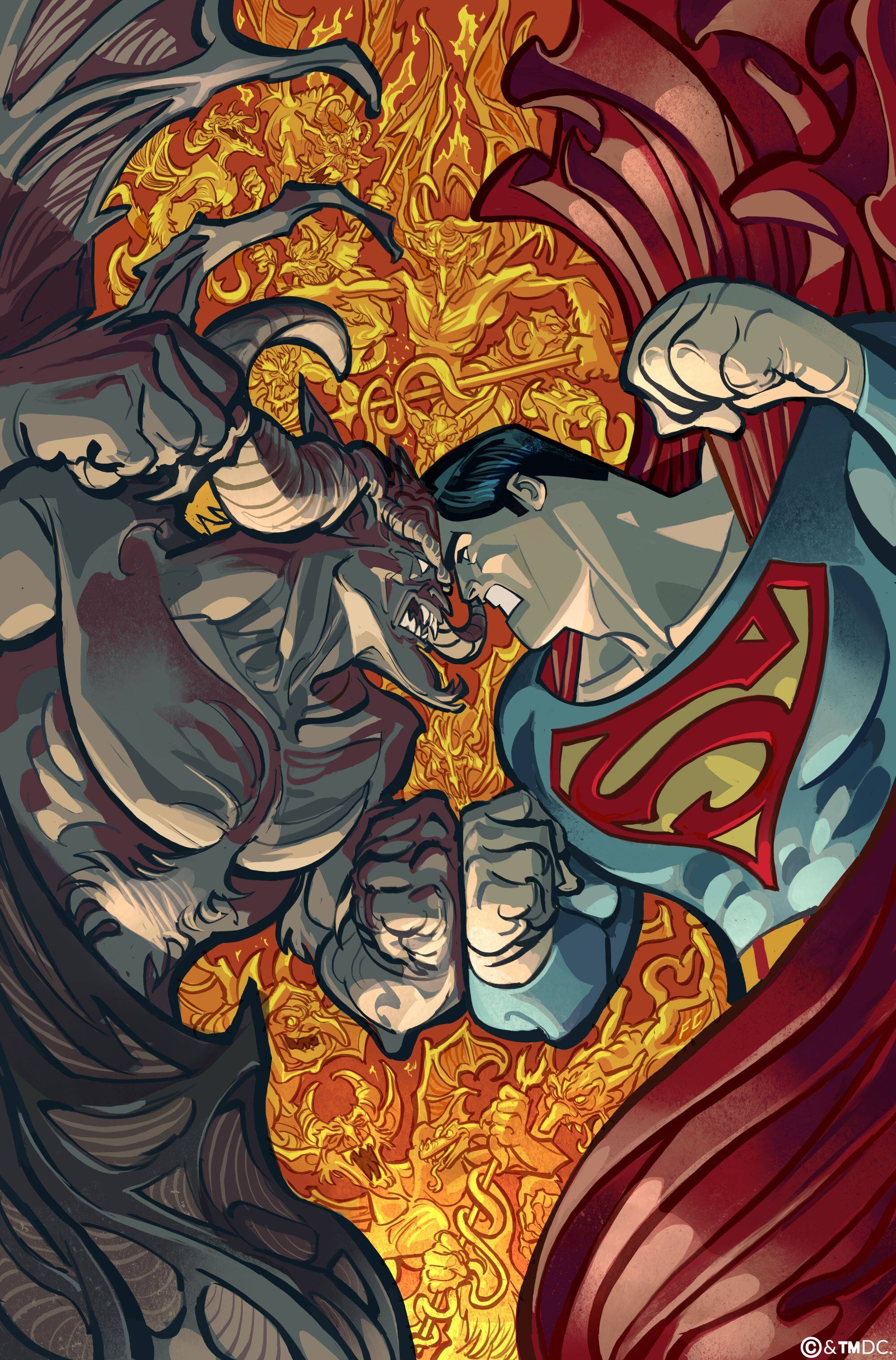 La cover di Superman: Inferno, storia di Marco Nucci e Fabio Celoni inclusa nell'antologia Superman: Il mondo