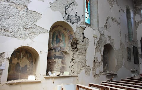 An interior view of the Church of Sant'Agostino in Amatrice, near Rieti, central Italy, damaged after the 24 August earthquake. The Civil Protection Department said Friday the latest provisional death toll from Wednesday' earthquake in central Italy is of 267 dead. Of these, 207 died in the Lazio mountain village of Amatrice, 11 in nearby Accumoli and 49 in the village of Arquata del Tronto, in the neighboring Marche region. ANSA/ CARABINIERI - DEPARTMENT FOR PROTECTION OF CULTURAL HERITAGE   +++ ANSA PROVIDES ACCESS TO THIS HANDOUT PHOTO TO BE USED SOLELY TO ILLUSTRATE NEWS REPORTING OR COMMENTARY ON THE FACTS OR EVENTS DEPICTED IN THIS IMAGE; NO ARCHIVING; NO LICENSING +++