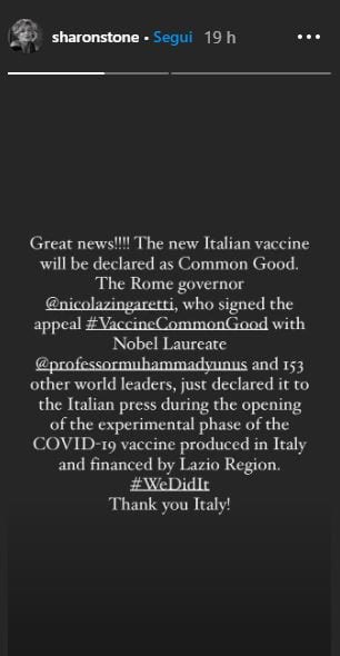 La story su Instagram di Sharon Stone