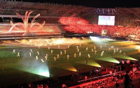 La cerimonia di apertura dei XX Giochi del Mediterraneo, Taranto, 21 agosto 2026. ///// The opening ceremony of the XX Mediterranean Games in Taranto, Italy, 21 August 2026. ANSA/RENATO INGENITO