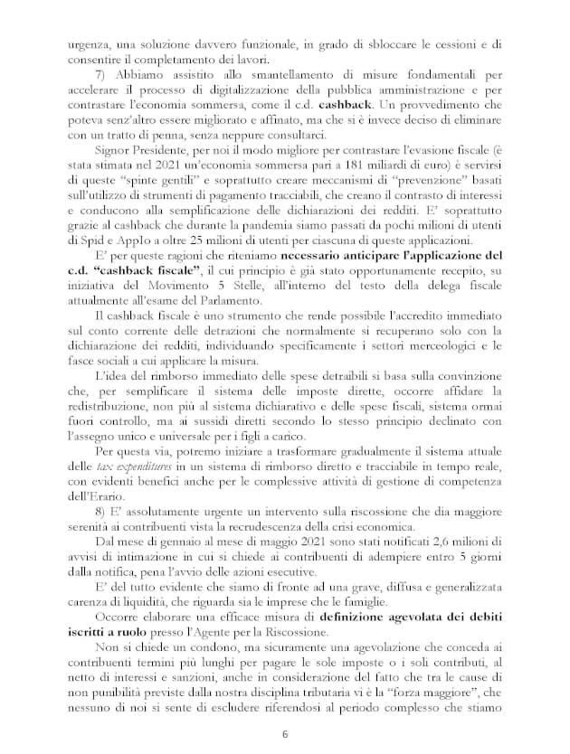 Documento Conte a Draghi