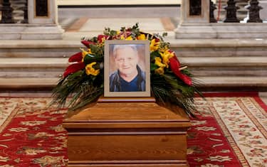 Un momento alla Chiesa degli Artisti durante i funerali di Antonello Fassari, Roma, 8 Aprile 2025. ANSA/GIUSEPPE LAMI