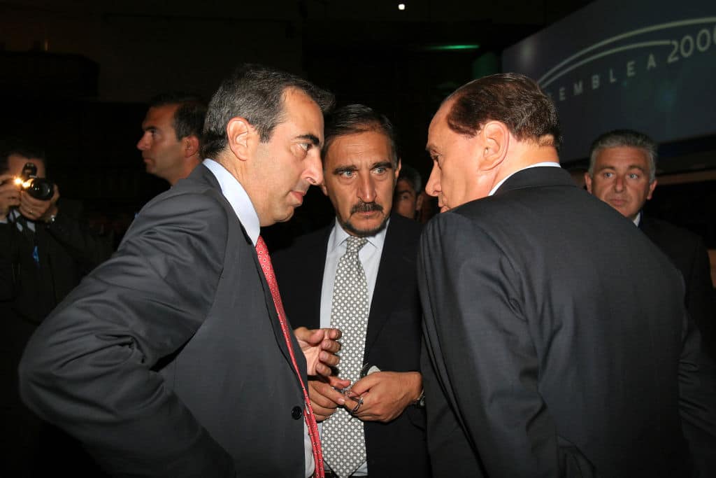 Maurizio Gasparri, Ignazio La Russa and Silvio Berlusconi during the general assembly of Confcommercio. Rome (Italy), July 6th, 2006 (Photo by Massimo Di Vita/Archivio Massimo Di Vita/Mondadori Portfolio via Getty Images)