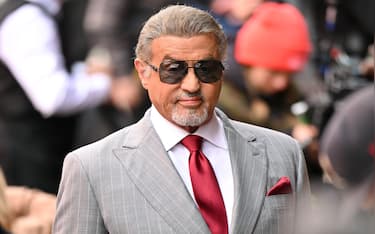 NEW YORK, NEW YORK - APRIL 16: Sylvester Stallone is seen on the set of 'Tusla King' in Little Italy on April 16, 2025 in New York City. (Photo by James Devaney/GC Images)