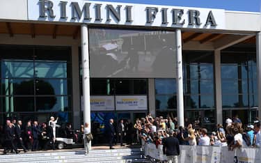 Pope Leo XIV arrives for the 47th Meeting for Friendship Among Peoples, organized by the Communion and Liberation movement in Rimini, Italy, 22 August 2026.    ANSA/ETTORE FERRARI
