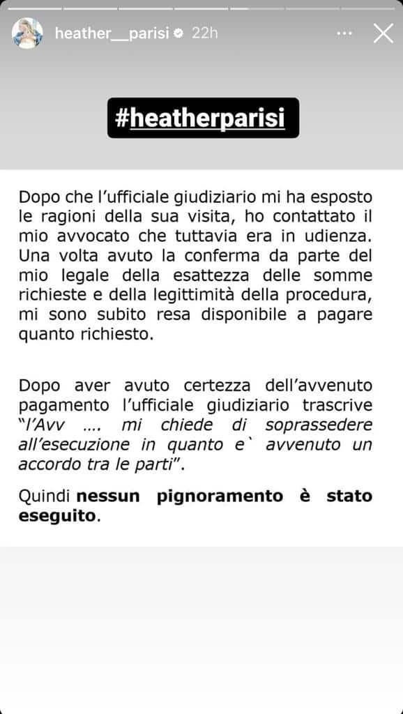 Lo sfogo di Heather Parisi nelle storie di Instagram