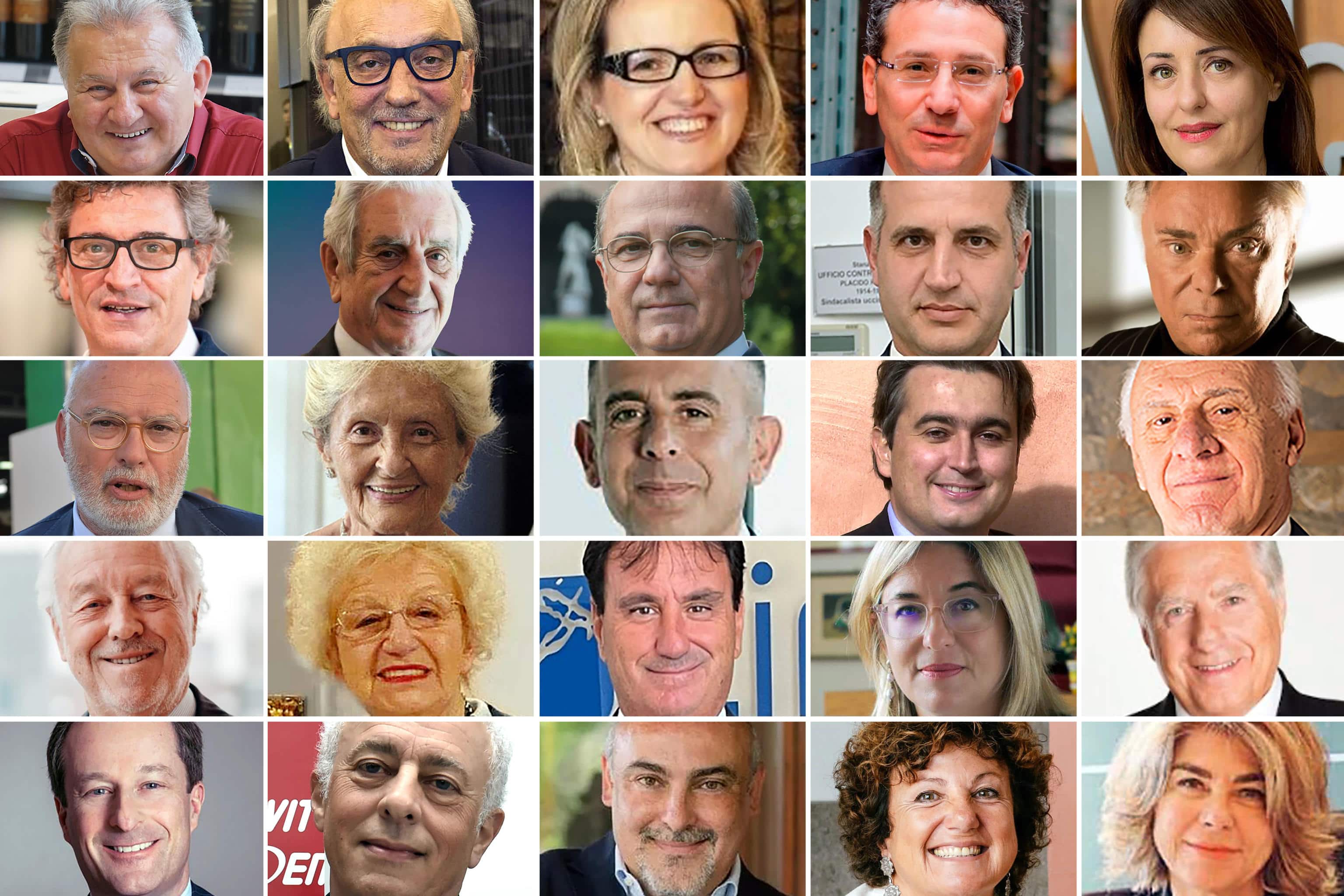 Il Presidente Mattarella ha firmato i decreti di nomina di 25 Cavalieri del Lavoro
Prima fila da sinistra: Vincenzo Andronaco, Roberto Coin, Marina Cvetic,  Sabato D'amico, Katia Da Ros.
Seconda fila da sinistra: Lorenzo Delladio, Matterino Dogliani, Giuseppe Fontana,  Sergio Fontana, Giorgio Girondi.
Terza fila da sinistra: Antonio Gozzi, Gioconda Gritti, Giangiacomo Ibba, Ambrogio Invernizzi, Carlo Lastrucci. 
Quarta fila da sinistra: Giorgio Marsiaj, Elisabetta Moro, Giancarlo Negro, Micaela Pallini, Bruno Piraccini.
Quinta fila da sinistra: Giacomo Ponti, Alberto Sorbini, Marco Trombetti, Giuseppa Vitale, Patrizia Zucchi.  ANSA