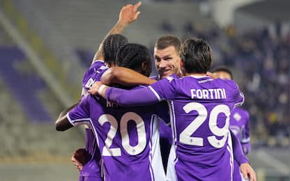 Fiorentina's foward Moise Kean celebrates with teammates after scoring the 1-0 goalduring the UEFA Conference League match day 5, match between ACF Fiorentina and Dinamo Kiev at the Artemio Franchi stadium in Florence, Italy, 11 December 2025
ANSA/CLAUDIO GIOVANNINI
