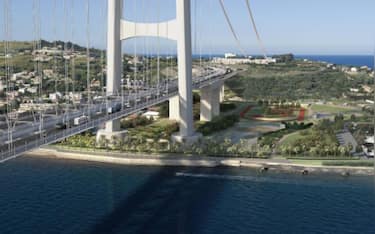 Una elaborazione grafica del progetto definitivo del ponte sullo Stretto di Messina, tratto dal sito www.projectmate.com. Il via libera del cda della Stretto di Messina, presieduto da Giuseppe Zamberletti, su proposta dell'amministratore delegato Pietro Ciucci, ha completato l'iter di approvazione - avviato a metà giugno scorso - del progetto definitivo del ponte sullo Stretto di Messina e dei 40 chilometri di raccordi a terra stradali e ferroviari, comunica una nota della societa'.
ANSA/INTERNET-WWW.PROJECTMATE.COM
+++EDITORIAL USE ONLY - NO SALES+++