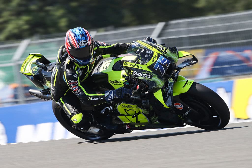 BRNO, CZECH REPUBLIC - JUNE 20: Ai Ogura of Japan riding the Trackhouse MotoGP Aprilia (79) during Free Practice 2 ahead of the MotoGP of  Czechia at Brno Circuit on June 20, 2026 in Brno, Czech Republic. (Photo by Gold & Goose Photography/Getty Images)