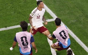 epa13111636 Pedro Porro of Spain celebrates after scoring the 2-0 goal during the FIFA World Cup 2026 semifinals match France against Spain, in Dallas, USA, 14 July 2026.  EPA/SHAWN THEW