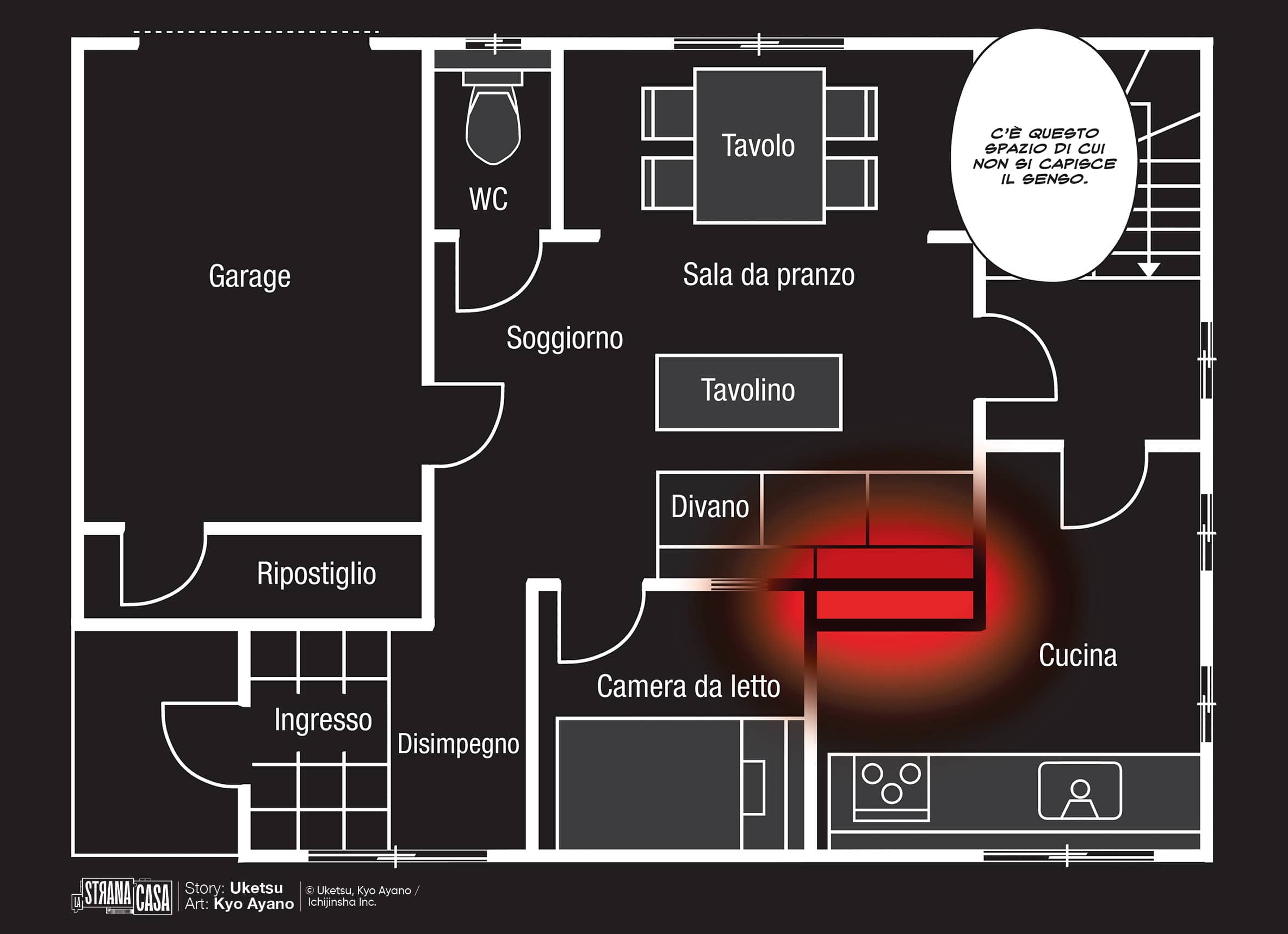 Una tavola tratta da La strana casa di Uketsu e Kyou Ayano (J-POP)