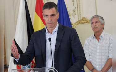 epa13143855 Spanish Prime Minister Pedro Sanchez speaks at a press conference in Ceuta, Spain, 31 July 2026. Sanchez traveled to the autonomous city following the arrival of thousands of migrants from Morocco.  EPA/Reduan Dris