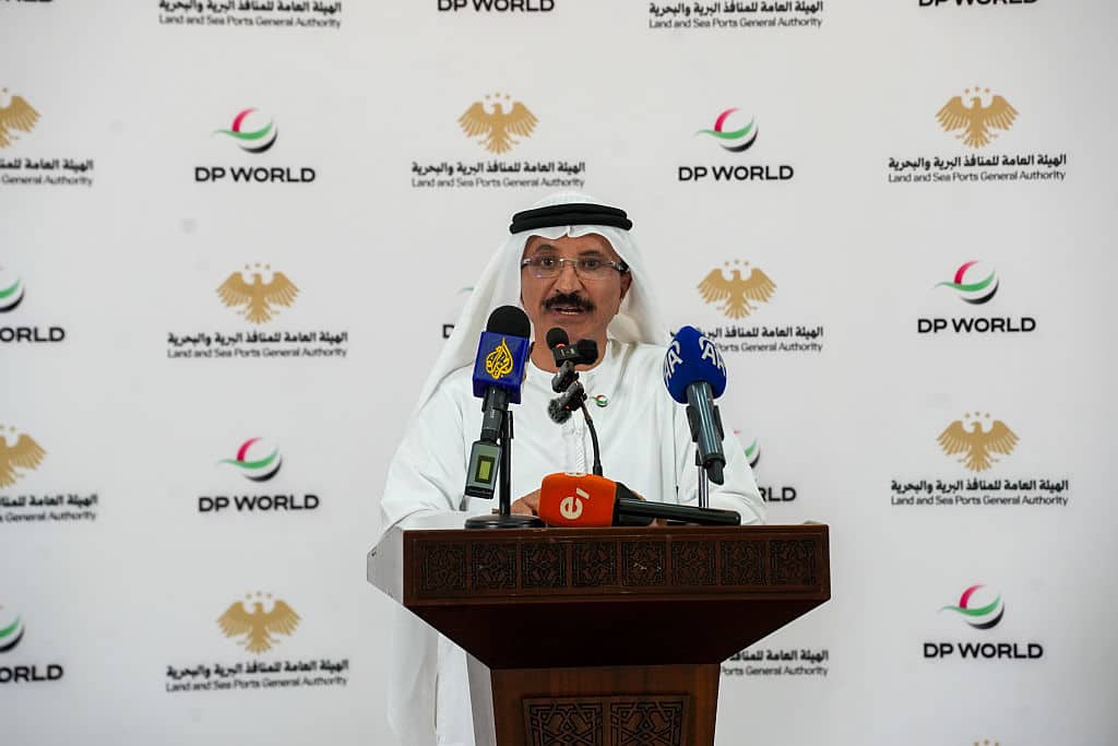 Sultan bin Sulayem, Chairman of DP World, attends the signing of the Tartus Port development agreement in Damascus, Syria, on July 13, 2025.  (Photo by Rami Alsayed/NurPhoto via Getty Images)