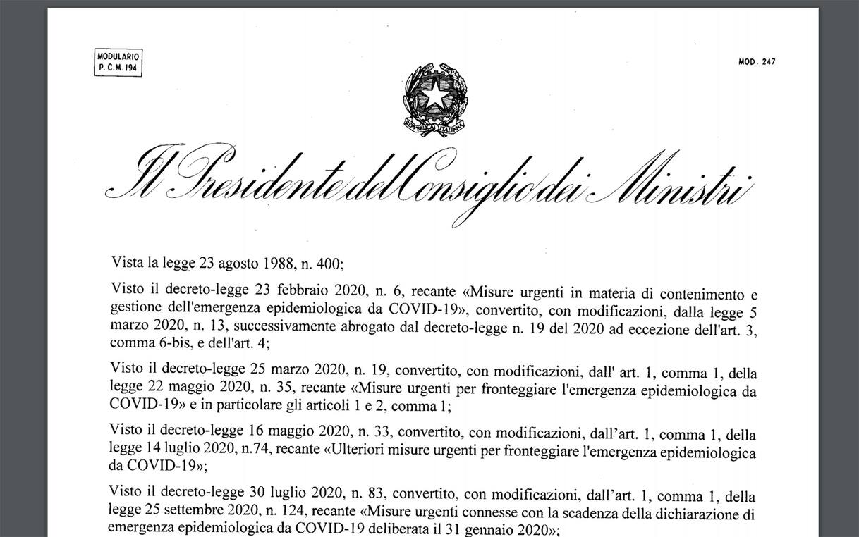 Nuovo Dpcm 18 ottobre 2020, il PDF con il testo integrale del decreto