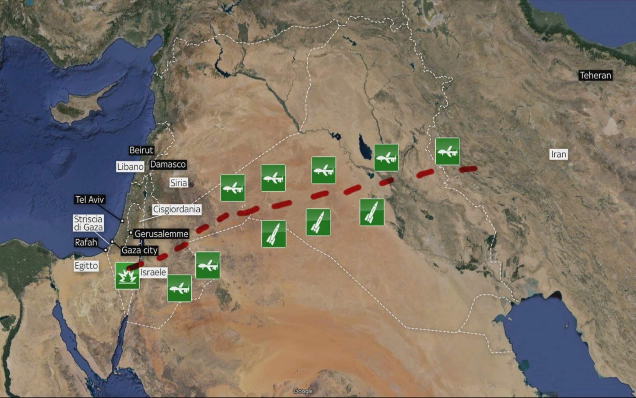 attacco missili + droni + base colpita