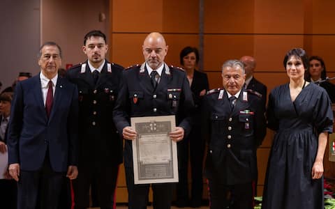 Ambrogino Di Oro 2025, I Carabinieri premiati,   7 Dicembre 2025, Ansa/Andrea Fasani 