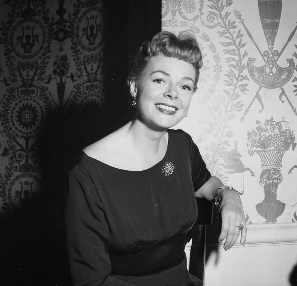 LOS ANGELES - OCTOBER 4,1957: June Lockhart poses during a Stars party on October 4,1957 in Los Angeles,CA. (Photo by Earl Leaf/Michael Ochs Archives/Getty Images)  