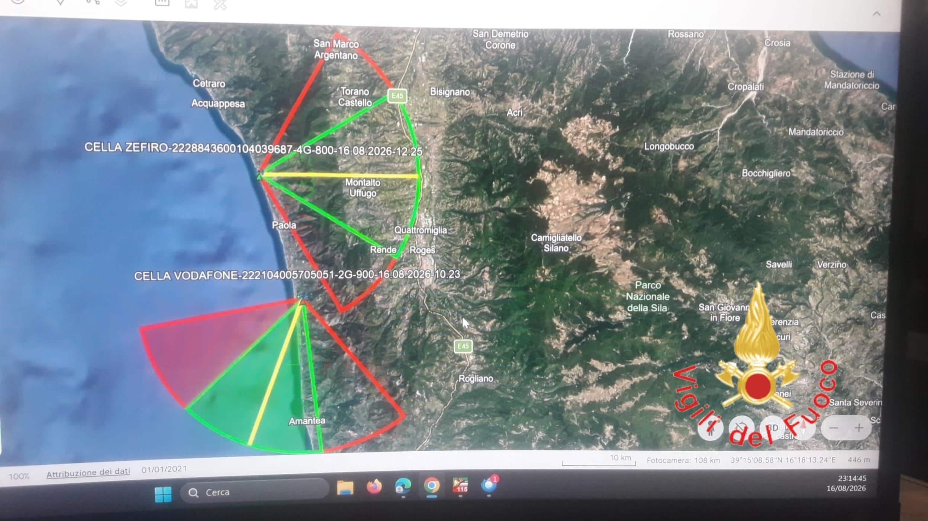 Un ultraleggero con due persone a bordo è scomparso sul Tirreno Cosentino, nella zona di Fuscaldo, 17 agosto 2026. Le ricerche dei vigili del fuoco del Comando di Cosenza sono iniziate alle 21.05 di ieri e sono concentrate tra Fuscaldo e Falconara Albanese.  ANSA/US VIGILI DEL FUOCO +++ UFFICIO STAMPA VIGILI DEL FUOCO  +++ FOTO NON IN  VENDITA - DA USARE SOLO PER FINI GIORNALISTICI  +++ NPK +++