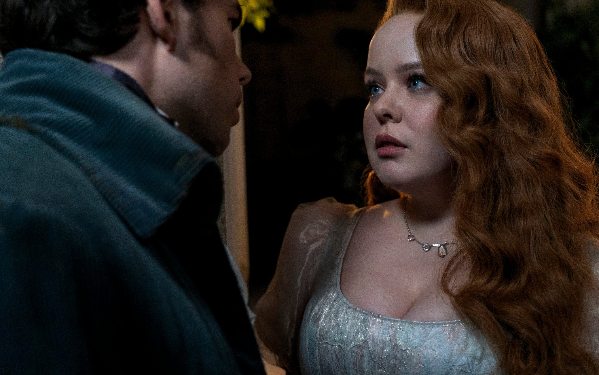 Bridgerton. (L to R) Luke Newton as Colin Bridgerton, Nicola Coughlan as Penelope Featherington in episode 302 of Bridgerton. Cr. Liam Daniel/Netflix © 2023
