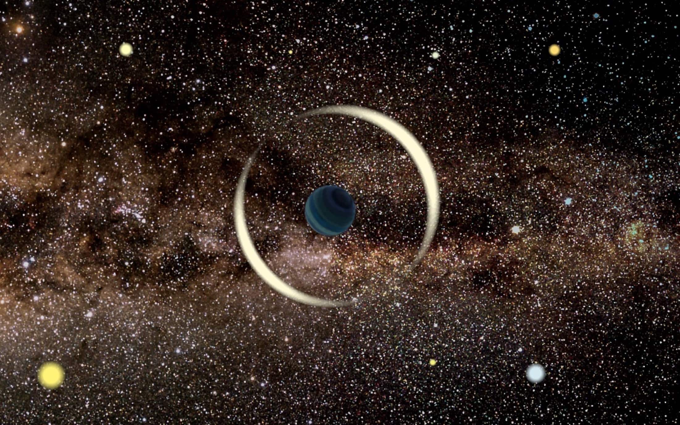 Rappresentazione artistica di un evento di microlensing gravitazionale di un pianeta interstellare.