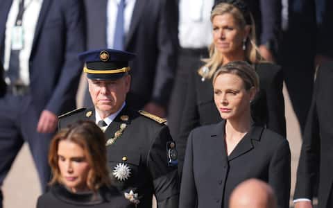 OSLO, NORWAY - SEPTEMBER 09: Prince Albert II of Monaco and Princess Charlene of Monaco during the funeral of King Harald V of Norway on September 09, 2026 in Oslo, Norway. Born on February 21, 1937, King Harald V of Norway was the first Norwegian-born monarch to inherit the Norwegian throne in over 600 years, reigning from 1991 until his death on August 28, 2026. He represented Norway in sailing at three Olympic Games and, in 1968, married Sonja Haraldsen, breaking with royal convention by marrying a non-royal. The couple had two children, and he was succeeded by his son, King Haakon VIII of Norway. (Photo by Peter Summers/Getty Images)