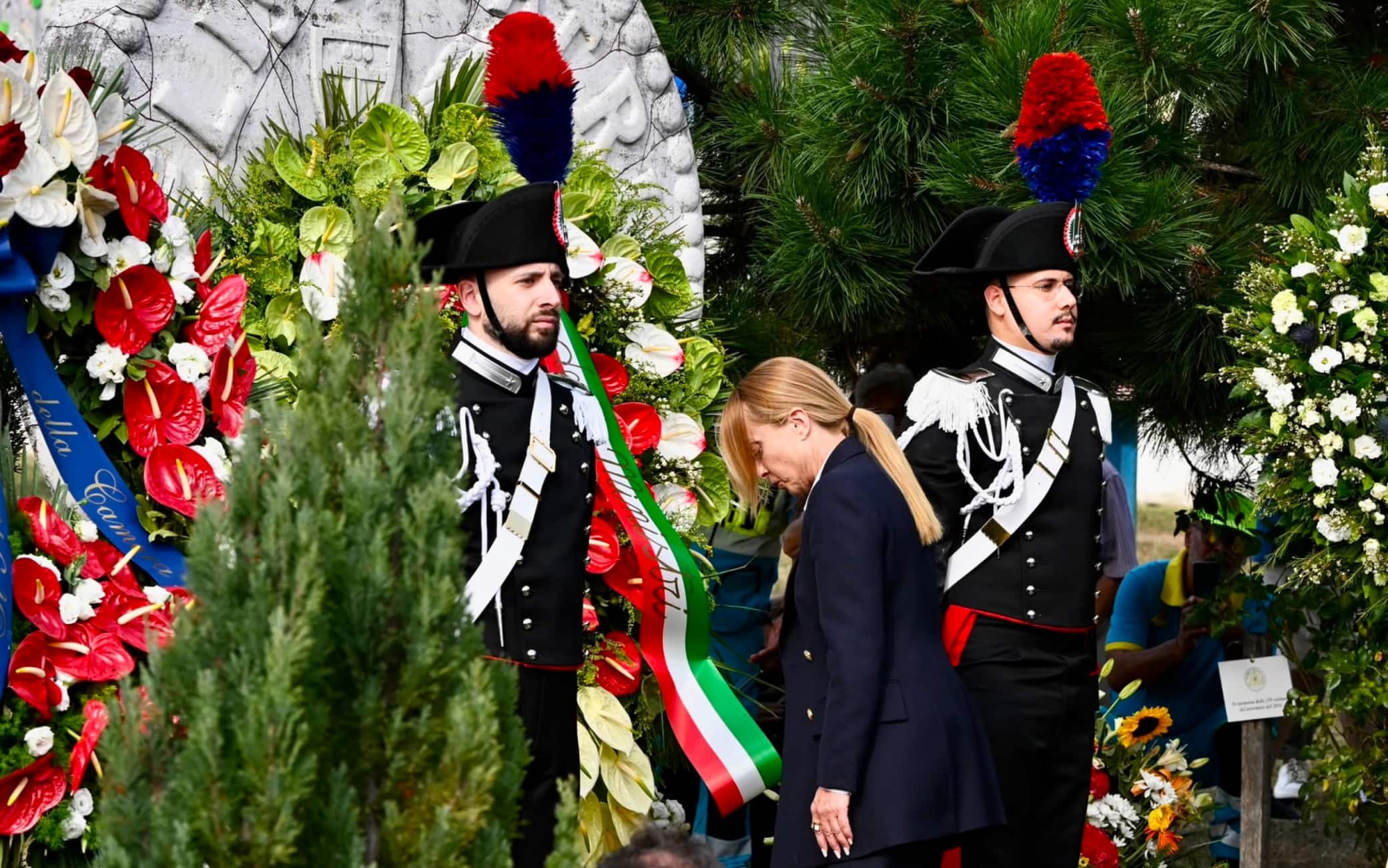 La presidente del Consiglio Giorgia Meloni al monumento in memoria delle vittime del sisma ad Amatrice (Rieti), 24 agosto 2026 ANSA / Vannicelli-Grillotti